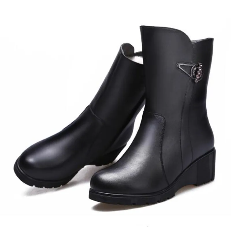 Cuero Zapatos Vaca 2018 Caliente Algodón Negro Botas Mujer Antideslizantes De Moda Invierno Elegante Cómodo Nuevas qS87qa