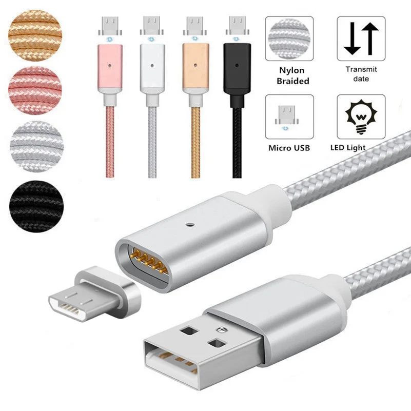 Магнитный кабель Micro USB в нейлоновой оплетке со светодиодным индикатором