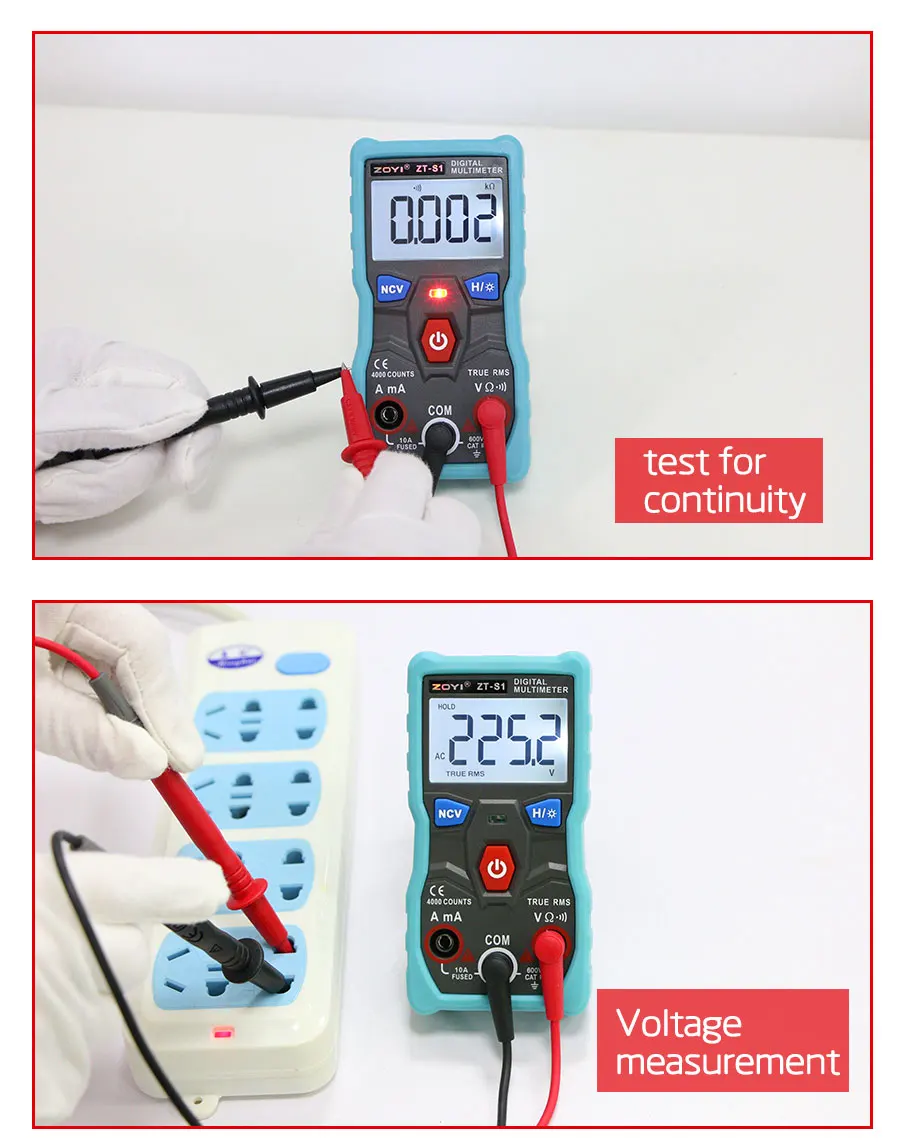 RZ Автоматический цифровой мультиметр True-RMS Интеллектуальный NCV 4000 отсчетов AC/DC Напряжение Ток Ом инструмент для тестирования ZT-S1
