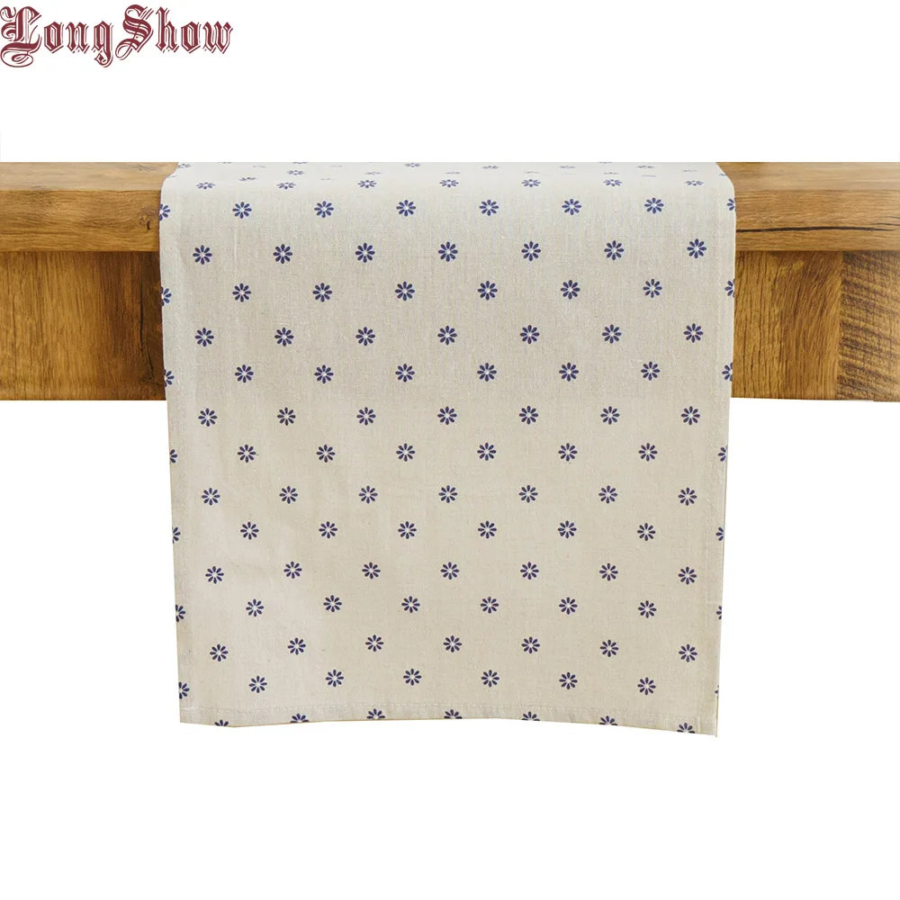 

Vintage Stlye 33x145cm Blue Dot Cotton Linen Table Runner Blue Small Flowers