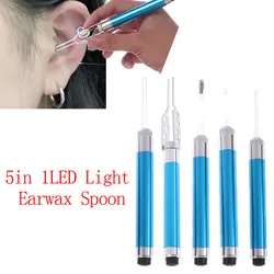 5в1 ушной очиститель светодиодный фонарик инструмент для удаления воска + мягкая силиконовая ложка палочка для ушей уши Уход Инструмент для