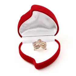 Красная сердечная форма бархатная коробочка для кольца Обручение коробочки для обручальных колец Классический роза, цветок, дизайн сумки