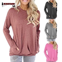 Женская Мода Повседневное с длинным рукавом хлопковые однотонные свободные карманы Bluases Топы Новое поступление, горячая Распродажа привлекательные плюс Размеры XXL 8 расцветок