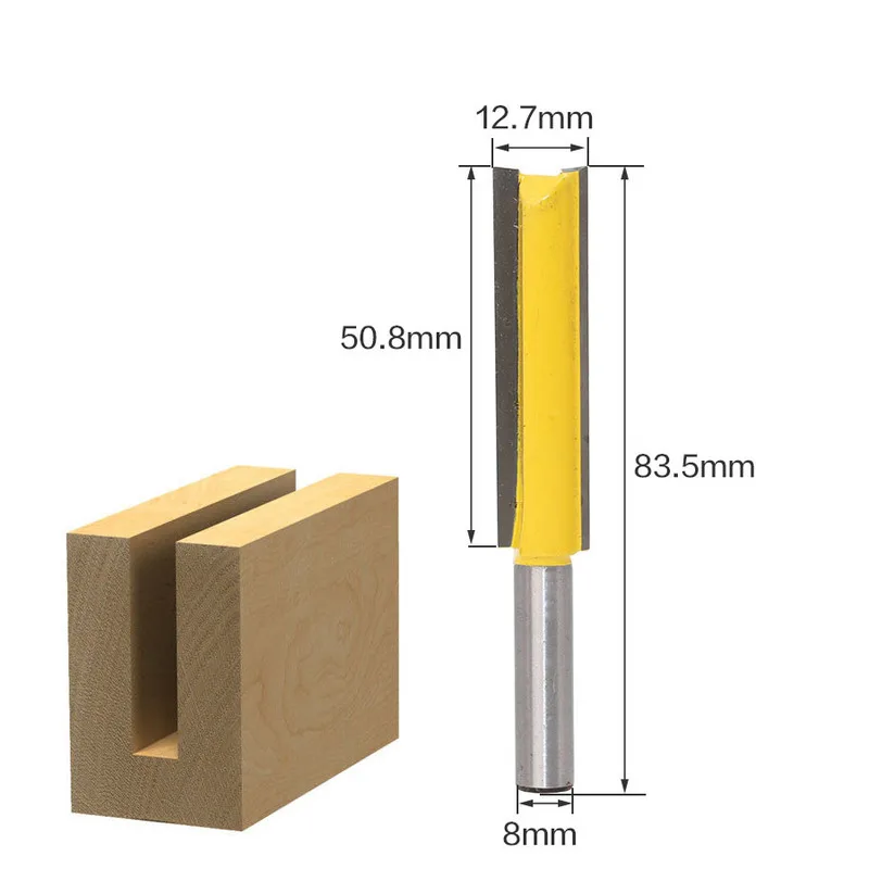 

8mm Shank 8*1/2*50 Trimming Carve Router Bit Woodworker Tools T-Slot Wood Double-Edged Straight Knife Carbide Milling Cutter
