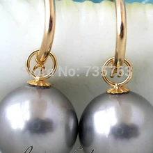 Xiuli 00227 ОГРОМНЫЙ 16 мм круглый серый south sea shell перл мотаться серьги