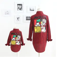 Autumn New Fashion Family Look Girl And Mother Mickey Cartoon Plaid Shirt Family Matching Outfits Cotton