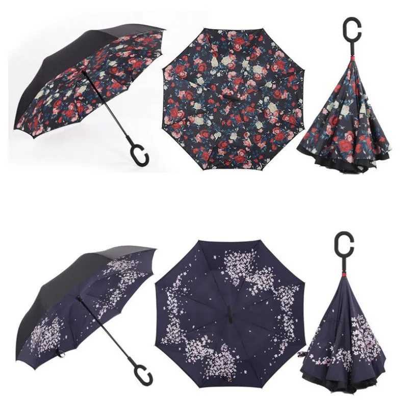 Зонт Обратный двойной ветрозащитный двойной слой зонтик от дождя перевернутый Авто наизнанку защита от дождя c-крюк с руками