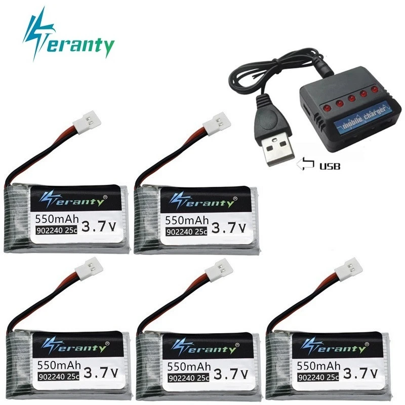 

3.7V 550mAh Lipo Batteryand ( 5in1 ) Charger for JXD 523 523W H43WH UFO RC Quadcopter Spare Parts 902240 3.7v Drone battery 6pcs