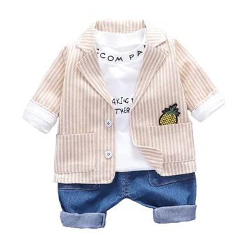

Boy Handsome Suit Autumn Casual Striped Suit Jeans Three-piece Suit Jeans Little Boys Clothing