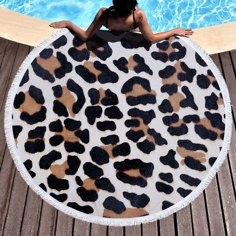 Круглое пляжное полотенце с рисунком леопарда и тигра с кисточками из микрофибры 150 см, летний коврик для плавания и пикника, гобелен, одеяло для путешествий