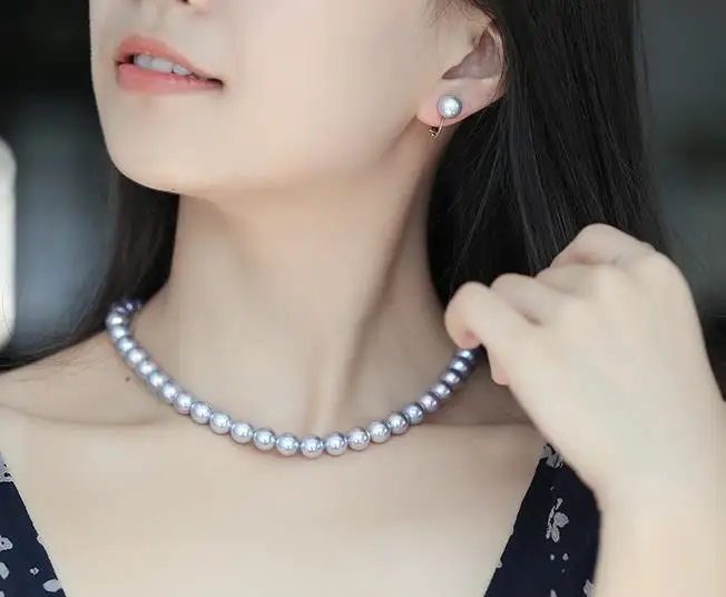 Элегантное 11-12 мм круглое серебряное серое жемчужное ожерелье 18inch14k