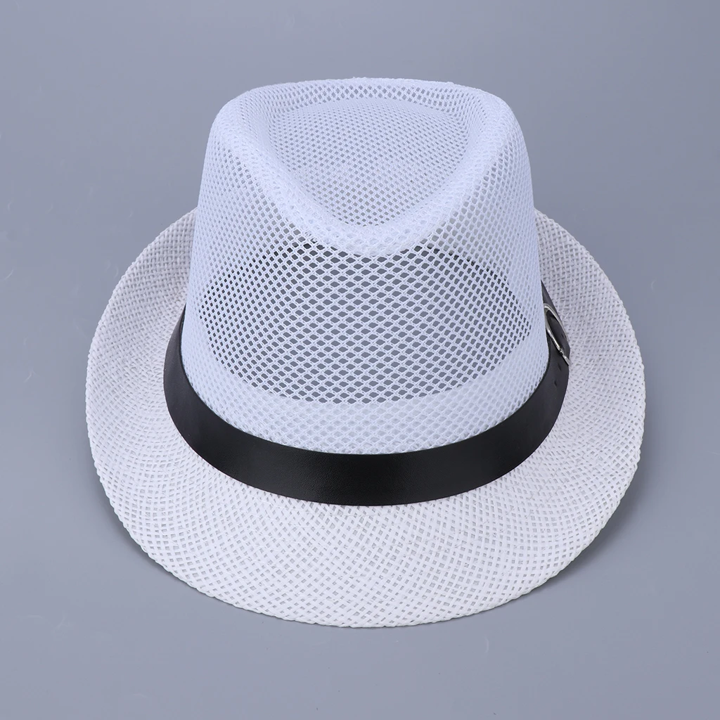 Men Women Linen Fedora Panama Hat Classic Straw Short Brim Beach Sun Hat Church Net Jazz Fishing Cap