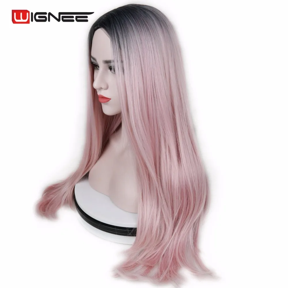 Wignee pelucas rectas de fibra sintética resistente al calor de alta densidad para mujeres Ombre rosa/gris/sin pegamento Cosplay Natural peluca de pelo Wignee pelucas rectas de fibra sintética resistente al calor de alta densidad para mujeres Ombre rosa/gris/sin pegamento Cosplay Natural peluca de pelo