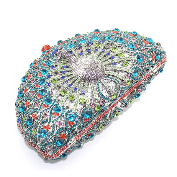 Мульти-Цвет Изысканная дамские шикарная, из кристаллов сумка сумочка клатч в кристаллах модные дизайнерские Павлин вечерняя сумочка; BS010