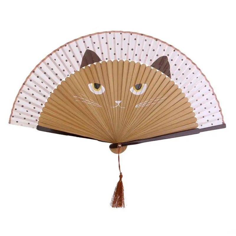 

Summer Cute Cat Fans Silk Bamboo Hand Painted Cartoon Cat Folding Fan Party Favour