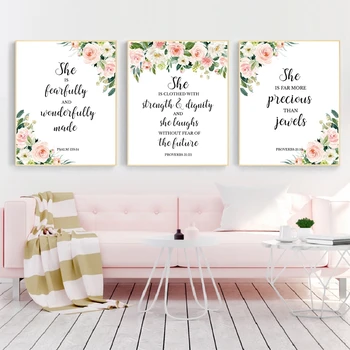 

Bible Verses Christian Wall Art Posters and Prints Watercolor Flowers Inspirational Quotes Canvas Painting Pictures Home Decor