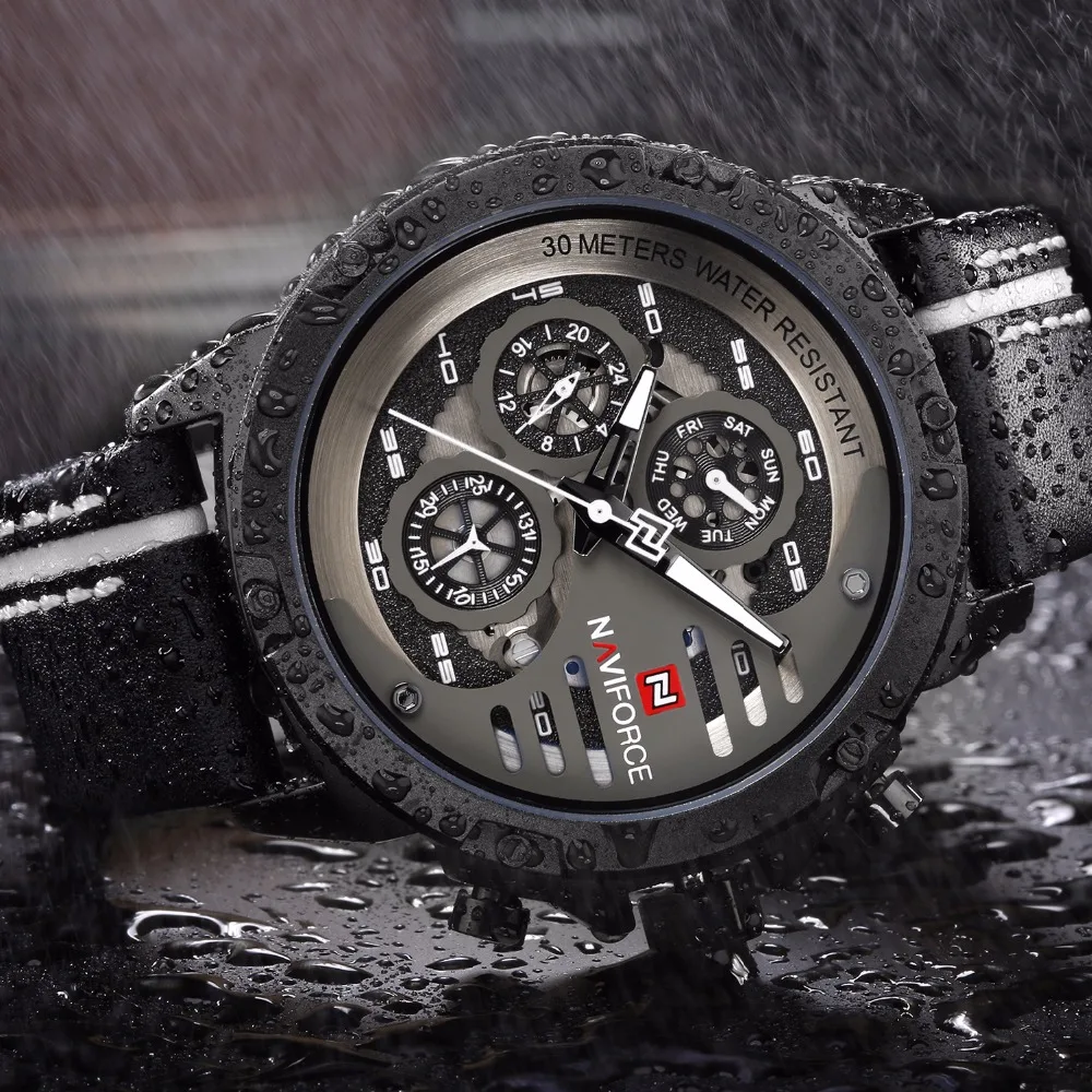 

NAVIFORCE Montre Homme Sport Mens Watches Top Brand Luxury Watch Man Waterproof Hour Quartz Leather Men Wristwatches Male Clock