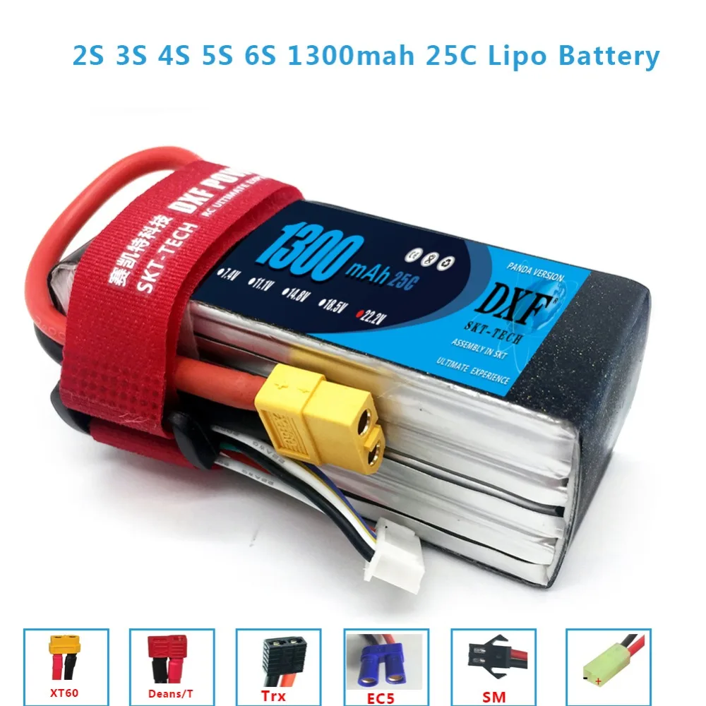

DXF Lipo Battery 2S 3S 4S 5S 6S 7.4V 11.1V 14.8V 18.5V 22.2V 1300mAh 1500mah 25C 35C 100C 110 For Racing Drone FPV Quadcopter