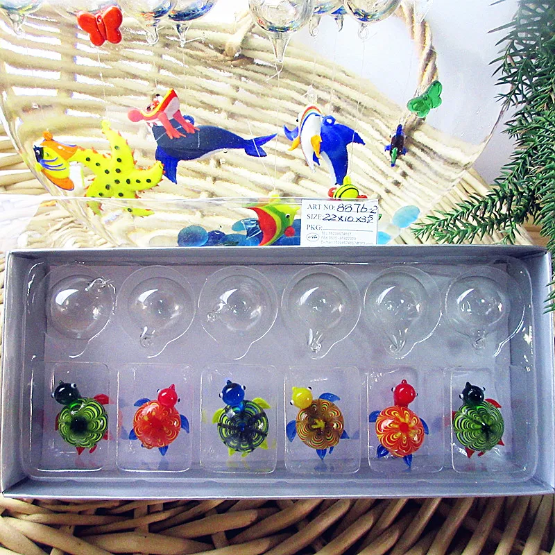 

Custom hand blown aquarium floating glass fish miniature cartoon Tortoise figurines Fish tank decoration pendant Animal statues