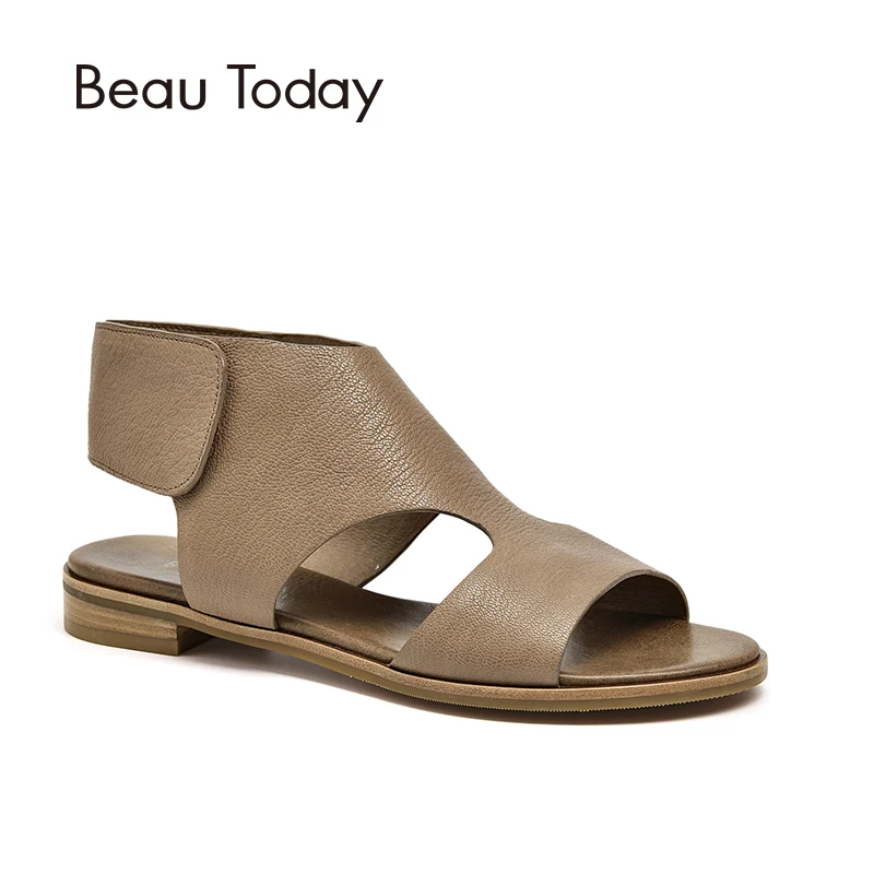 

BeauToday Women Flat Sandals Genuine Leather Sheepskin Hook & Loop Rome Style High Quality Female Summer Shoes Handmade 33006
