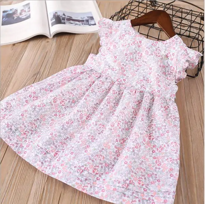 

Kids Summer Dress 2018 Girl Cotton Print Dress Sweet Baby Party Dresses Print Flying Sleeves Children Clothing Baby Girl Clothes