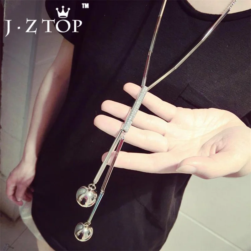 

Jztop Brand Fashion Crystal Long Necklace Rhinestone Geometry Metal Big Ball Pendant Chain Necklace Female Jewelry For Woman