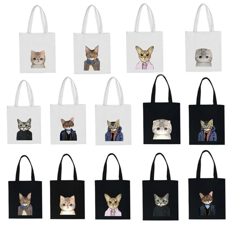 

2019 Women Cute Cat Printed Canvas Shoulder Bag Handbag Tote Shopping Bags Brand New