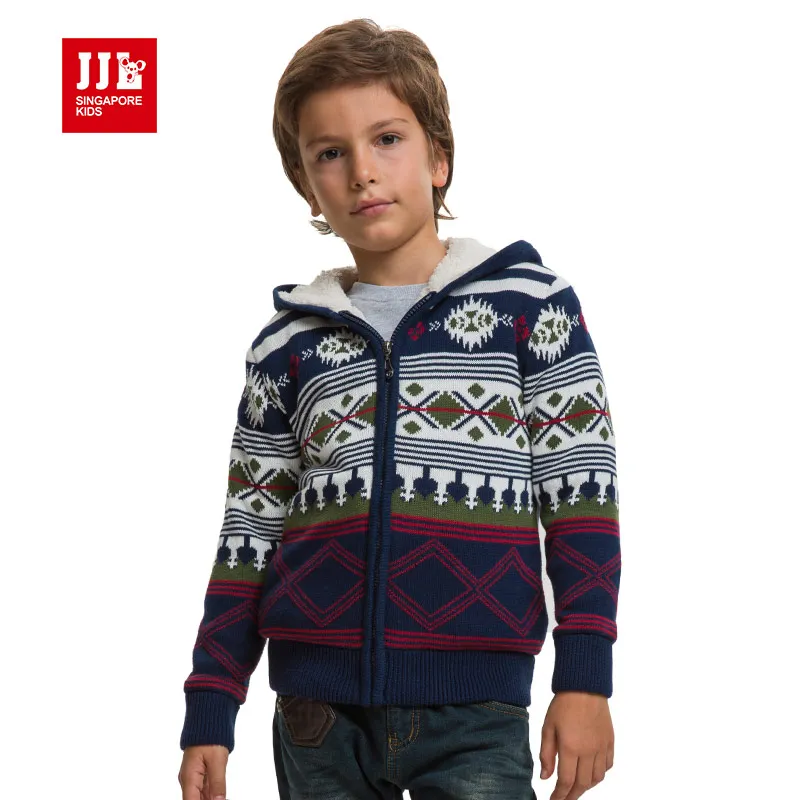 boys coat cardigan jacket hooded outwear thicken warm clothing geometric printing design for brand girl sweater