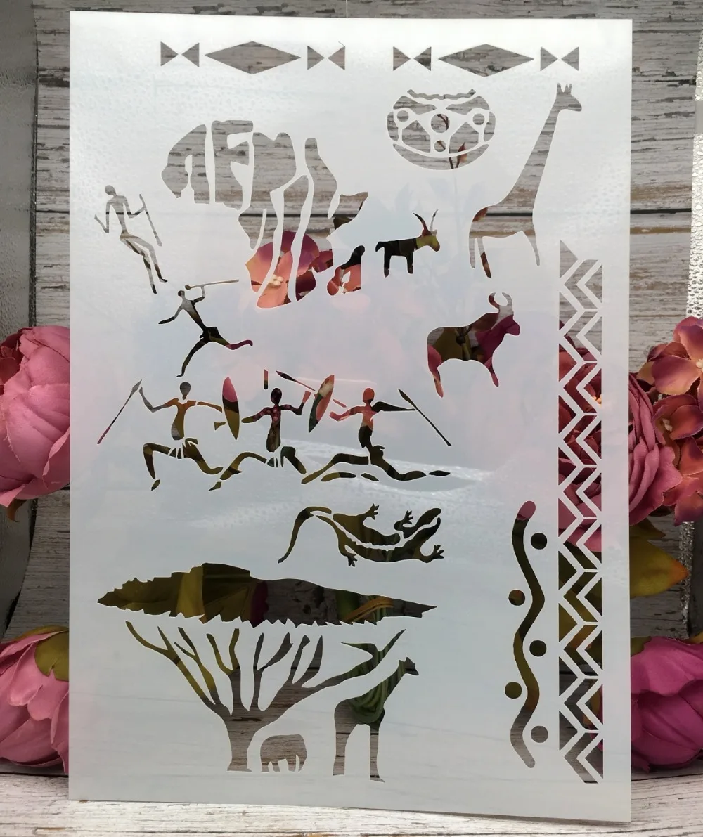 A4-Wild-Africa-DIY-Layering-Stencils-Wall-Painting-Scrapbook-Coloring ...
