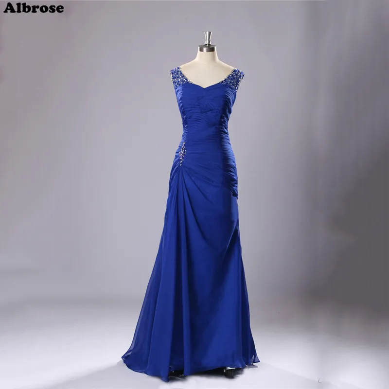 Royal Blue Chiffon Evening Dress Elegant Mother of the Bride Dresses