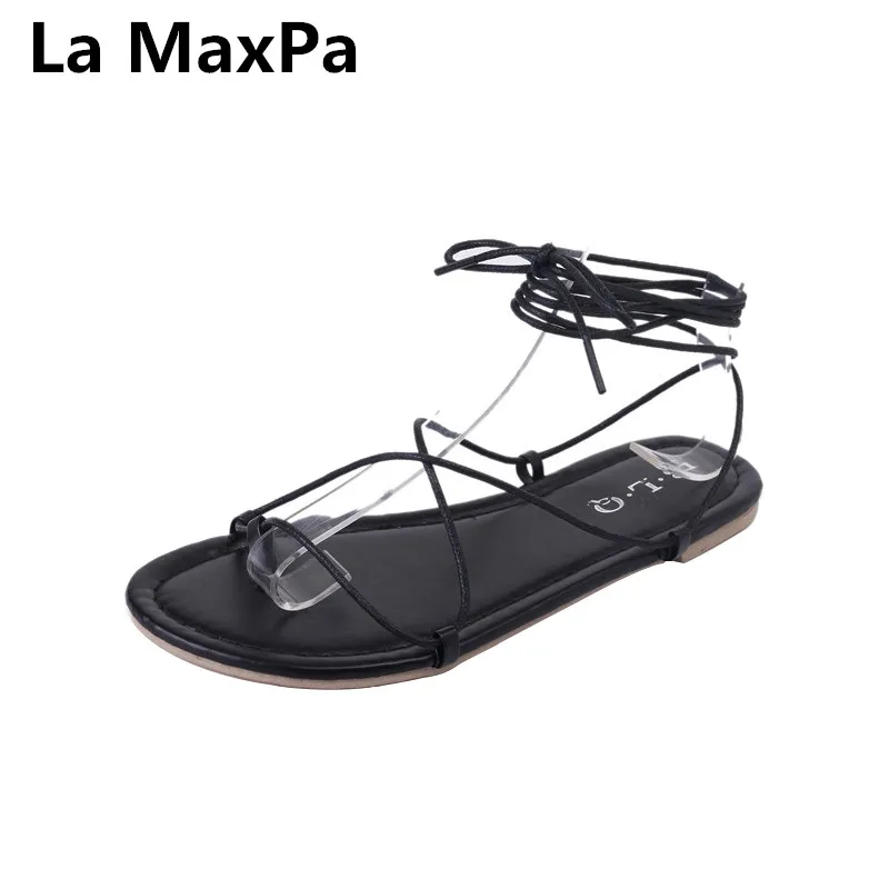

Spring Summer New Women Shoes Fashion Casual Cross-strapped Sandals Flat Sole Lace-up Beach Roman Vacation Shoes