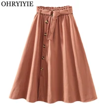 OHRYIYIE Autumn Winter Vintage Skirts Women 2019 Elegant High Waist Button A-line Skirt Female Solid Color Sun School Midi Skirt цена OHRYIYIE Autumn Winter Vintage Skirts Women 2019 Elegant High Waist Button A-line Skirt Female Solid Color Sun School Midi Skirt цены онлайн