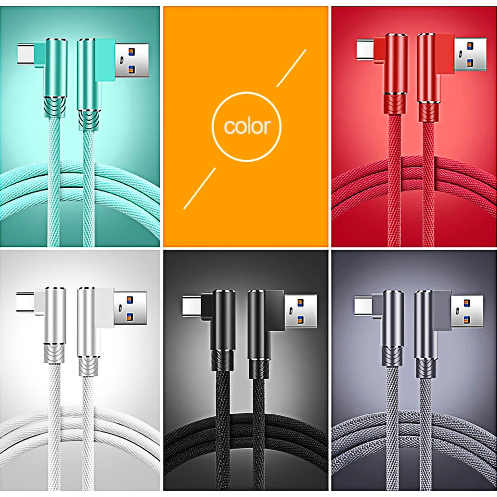 Кабель USB Type C для быстрой зарядки Samsung Xiaomi Huawei кабель типа 90 градусов 3 м мобильный