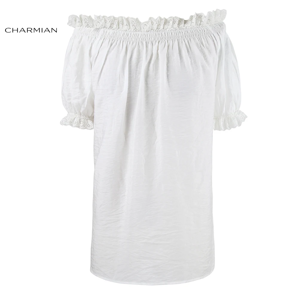 

Charmian Summer White Off Shoulder Top Vintage Gothic Lolita Short Sleeve Victorian Lace Top Blouse Women Clothing
