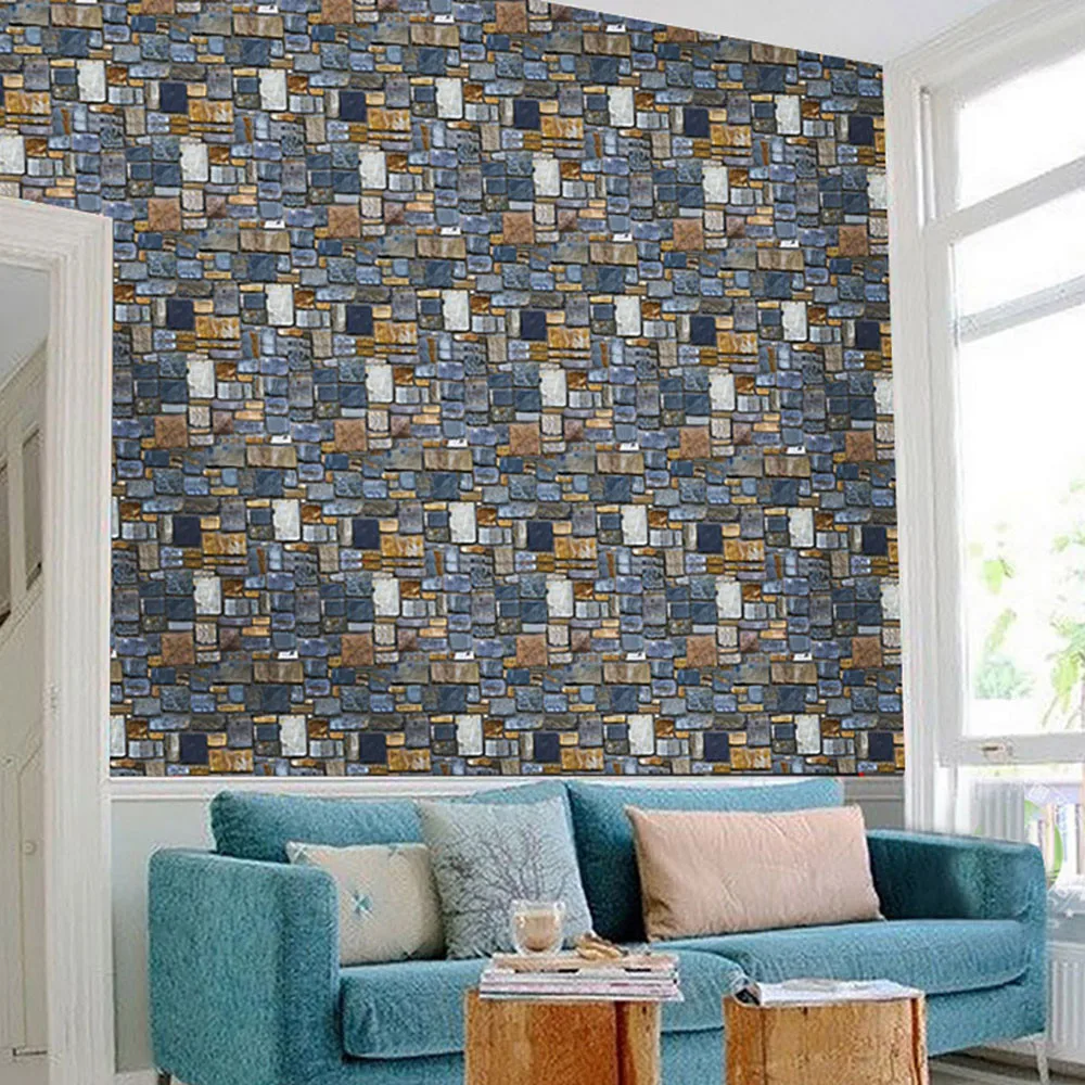 With viscose mural wall stickers 3D Wall Paper Brick Stone Rustic Effect Self-adhesive Sticker Home Decor S | Дом и сад