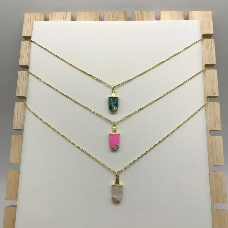 

1 Pcs Free Shipping New Arrival Popsicle Shape Pendant Necklace Clear CZ Micro Pave Jewelry For Gift