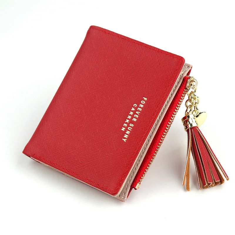 Women's Pink Tassel Zipper Mini Wallet - PU Leather Coin Purse & Card Holder