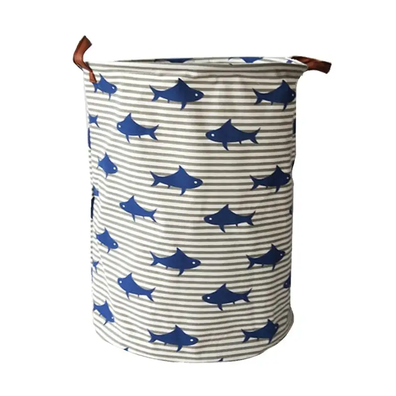 Linen Household Storage Basket Practical Small Fish Printing Laundry Dirty Clothes Storage Basket For Clothing Sundries Toys Linen Household Storage Basket Practical Small Fish Printing Laundry Dirty Clothes Storage Basket For Clothing Sundries Toys