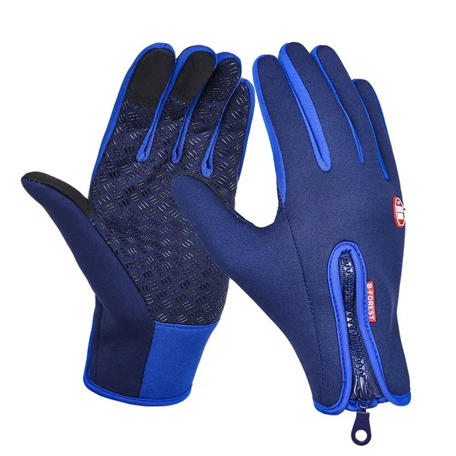 Motorcycle Touch Screen Heated Leather Hand Gloves Winter Racing Windproof Waterproof Warm Unisex Man Women Anti-slip Glove - Цвет: Синий