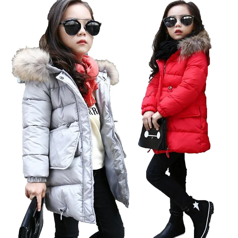 

Girls Jacket 2017 Winter Jacket For Girls Coat Kids Warm Fur Hooded Outerwear Coat Children Jacket Girls Clothes