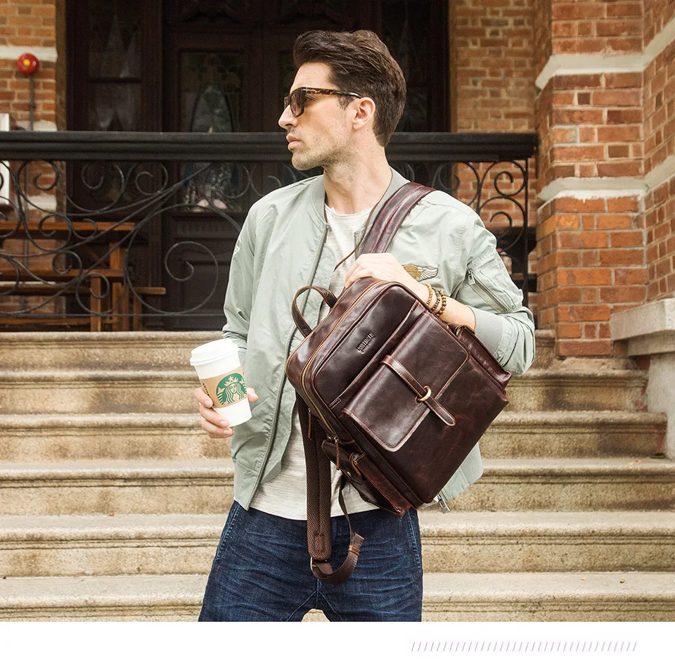 

Men's Backpack Genuine Leather Vintage Backpack Fashion Men's Bag