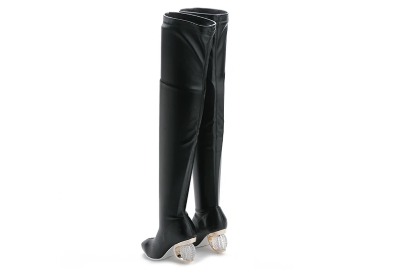 REAVE CAT NeW Women Thigh High Boots clear thick high heels PU leather slim leg over the knee boots long booties