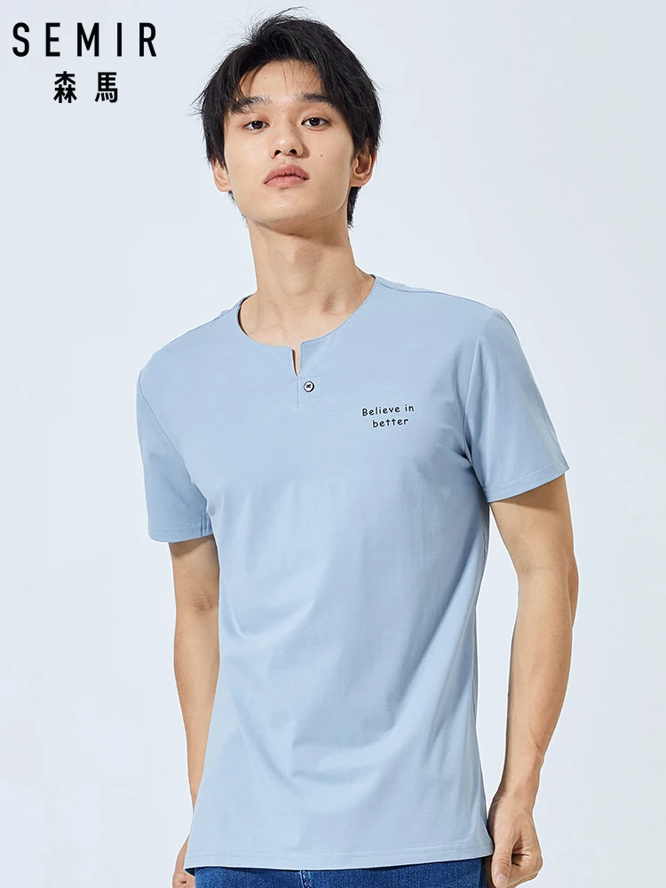 

SEMIR Men short-sleeved T-shirt men's young summer new V-neck trend printing t-shirt letters Korean students tide