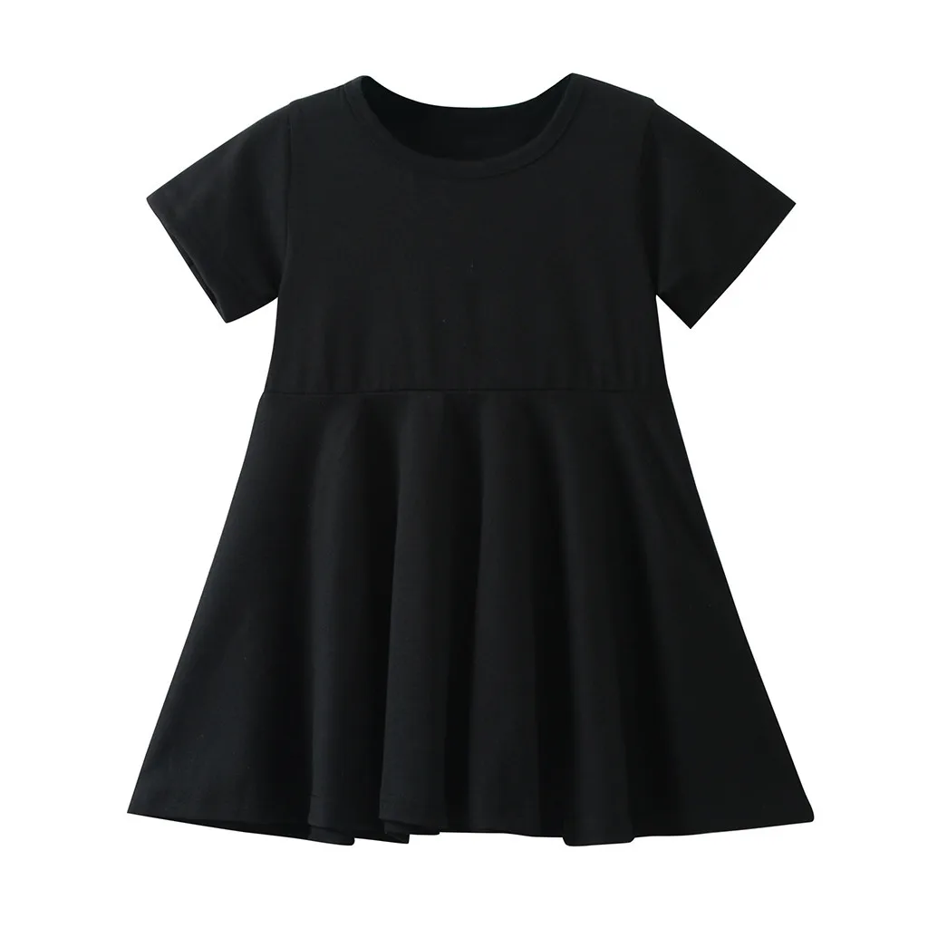 

Summer Baby Girls Clothing Dresses A-Line Swing Asymmetrical Hem Dresses Solid O-Neck Casual Dresses Fashion 2019