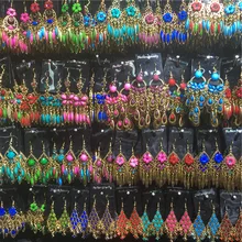 Boucles d'oreilles en forme de fleur sculptées pour femmes, lot de 20 paires de boucles d'oreilles de Style mixte, ethnique, bohème, longues, goutte d'eau, vente en gros