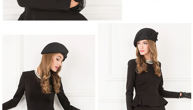 Fs Vintage Black French Beret 100% Wool Hat For Women Red