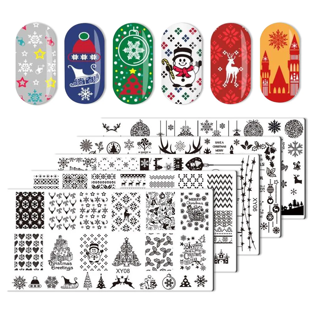 

1Pcs DIY Christmas Square Nail Stamping Templates Stainless Steel 12x6cm Winter Elk Image Transfer Nail Art Stamp Plates