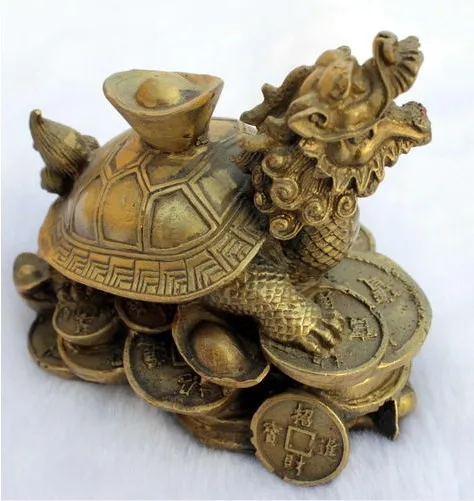

Metal Crafts Chinese Handwork Bronze Fengshui Dragon Turtle Statue old