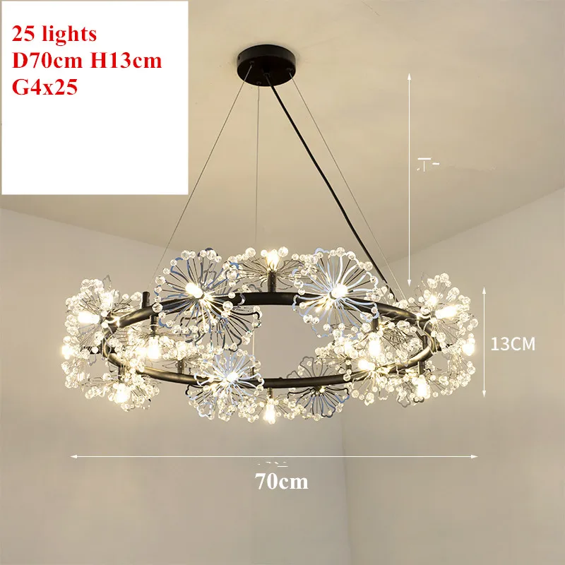 25 lights D70xH13cm Скандинавский Кристалл G4 Светодиодный светильник для люстры Черный Блеск цветок Hanglamp Cristal подвесной потолочный светильник для гостиной Roon - Цвет абажура: 25 lights D70xH13cm