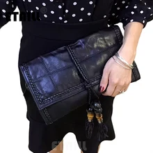 Hot Knitted Leather Luxury Designer Brand Tassel Clutch Women Evening Bags New 2016 High Quality Fashion Chain Crossbody Bags